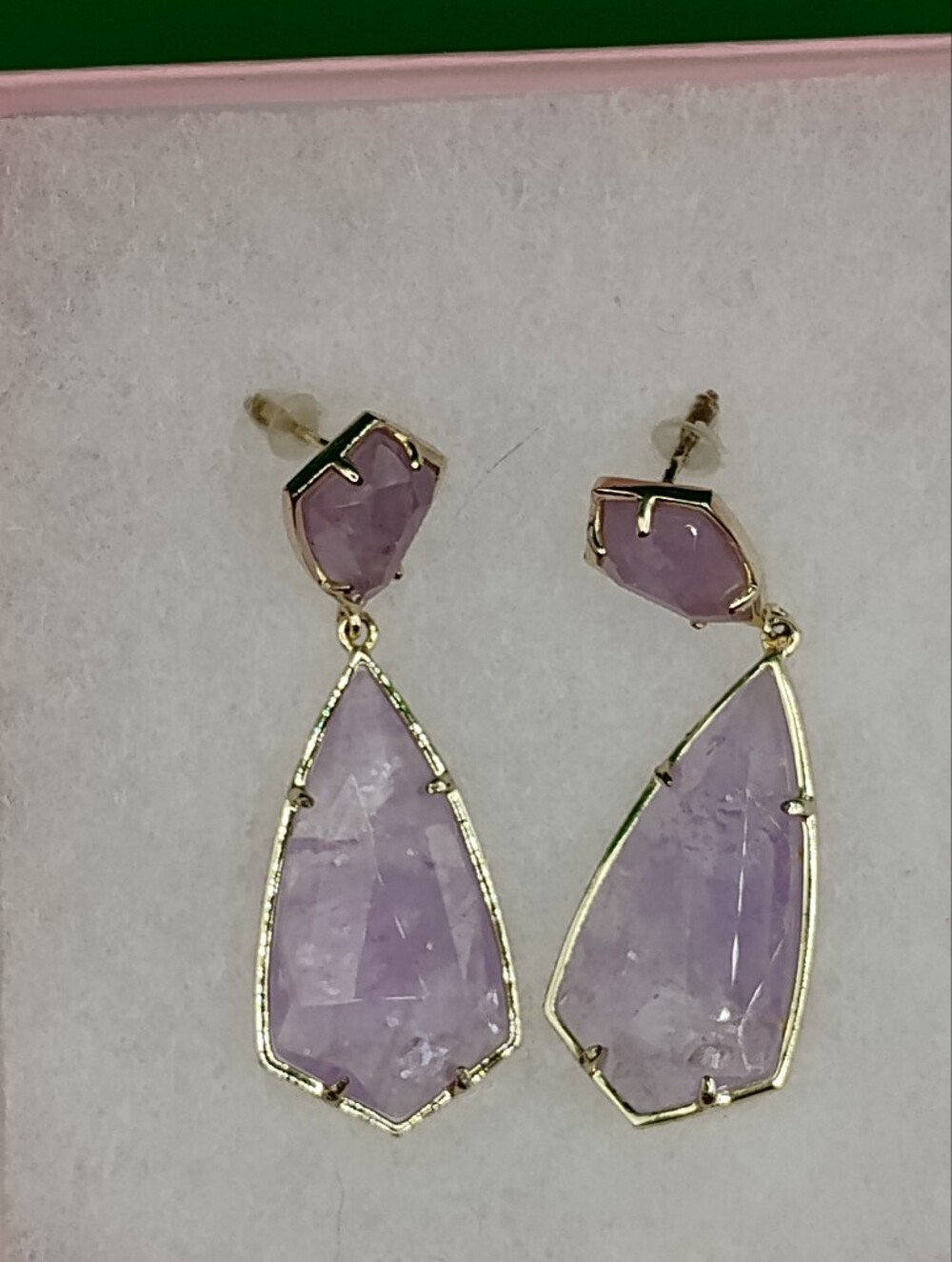 Kendra Scott, "Carey," Earrings. Genuine Amethyst Stone, 14kt Gold Plated